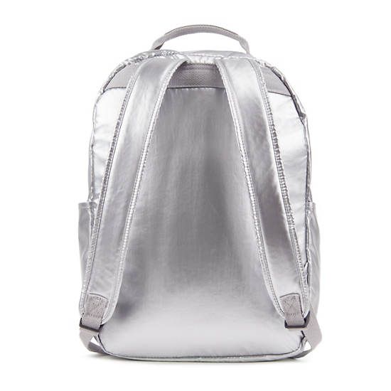 Seoul Large Metallic Laptop Backpack - Platinum Metallic | Kipling