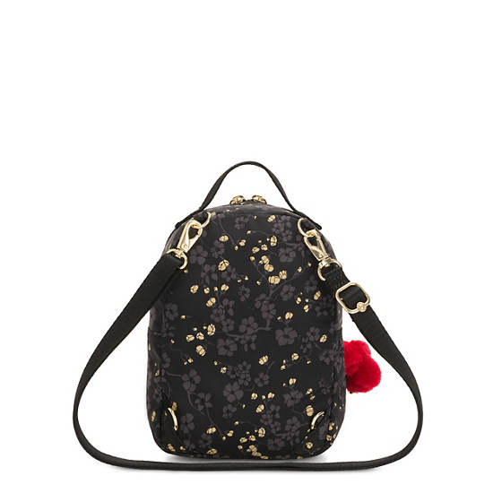 Alber 3-In-1 Printed Convertible Mini Bag Backpack - Grey Gold Floral ...