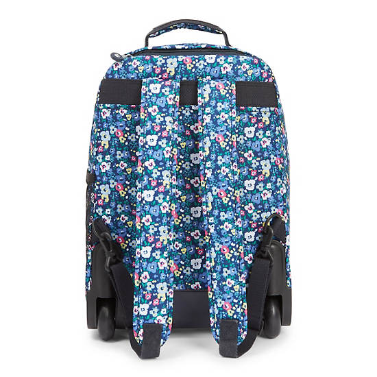 Sanaa Large Printed Rolling Backpack, Black Blue Beige, large