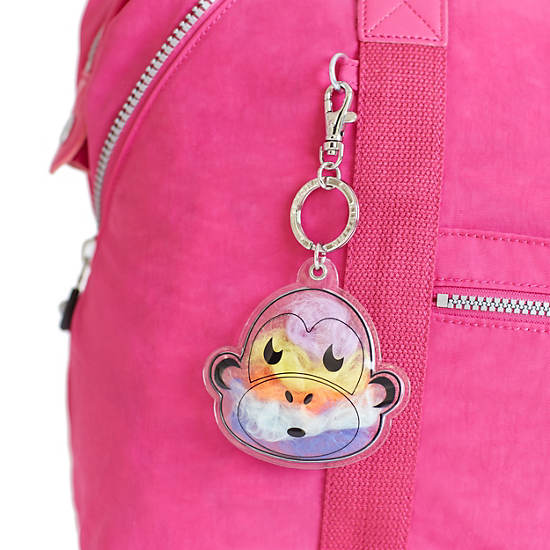 Fuzzy Face Monkey Keychain, Coral Pink, large