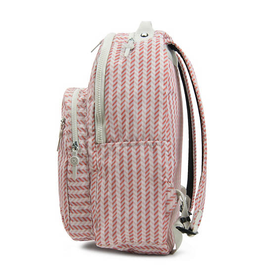 Seoul Large Printed Laptop Backpack, Strawberry Pink Tonal Zipper, large