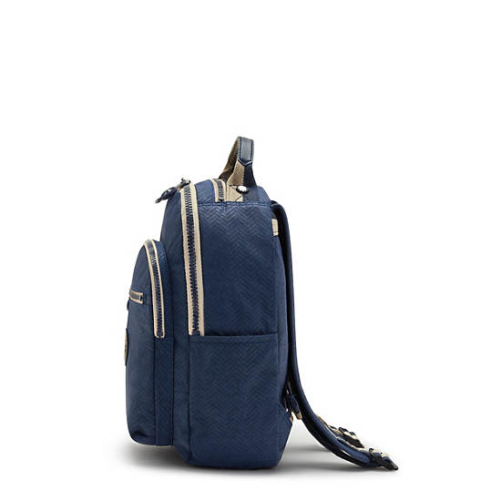 Seoul Small Printed Tablet Backpack, Endless Blue Embossed, large