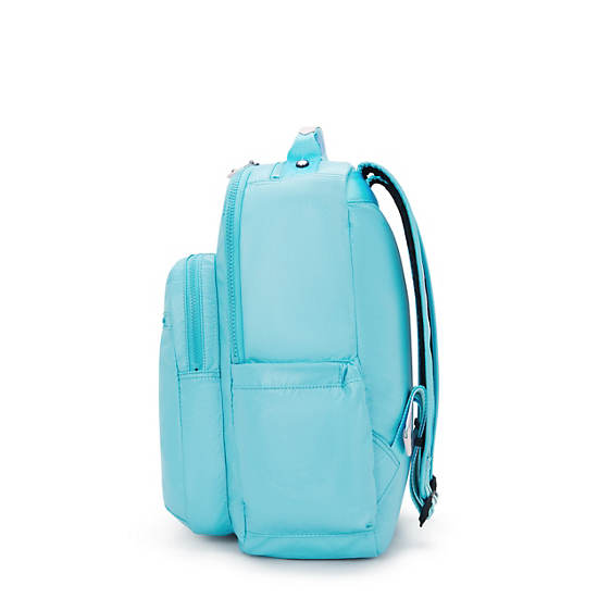 Seoul Large Metallic 15" Laptop Backpack, Sea Blue Metallic, large