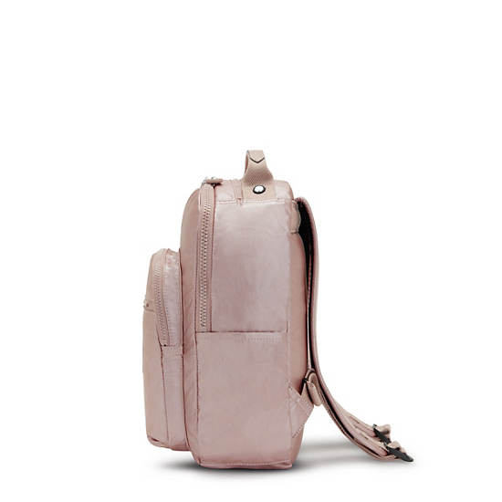 Seoul Small Metallic Tablet Backpack, Pale Rose Metallic, large