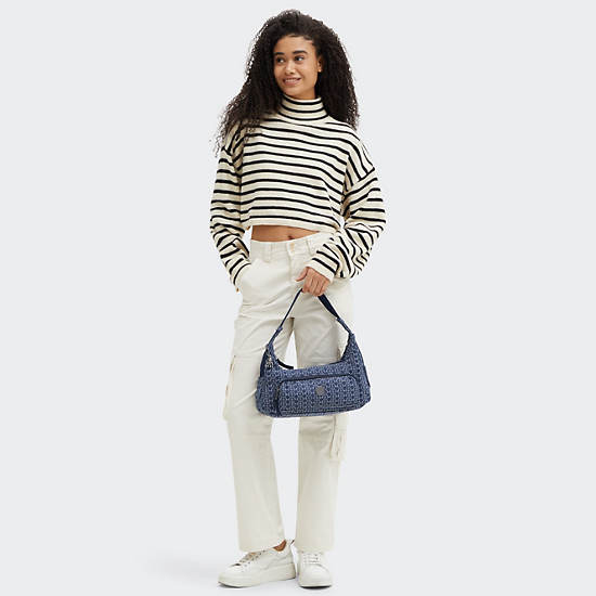 Karis Small Printed Denim Shoulder Bag, Signature Denim, large