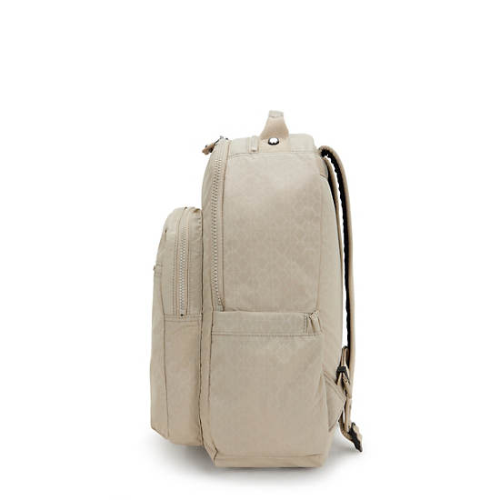 Seoul Large Printed 15" Laptop Backpack, Sign Beige Emb, large