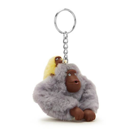 Mom and Baby Sven Monkey Keychain, Dove Grey, large