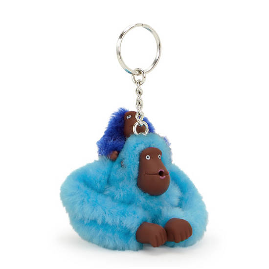 Mom and Baby Sven Monkey Keychain, Powder Blue, large