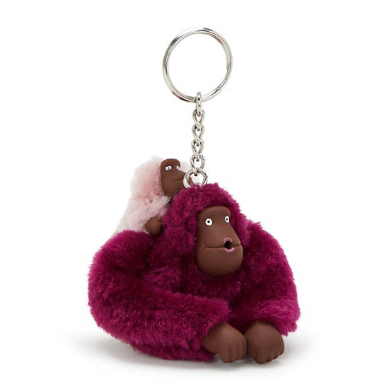 Mom and Baby Sven Monkey Keychain, Purple Fig, large