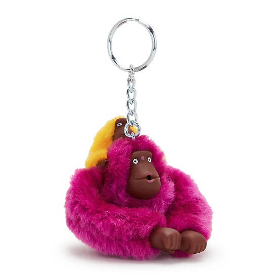 Mom and Baby Sven Monkey Keychain, Brave Berry, large