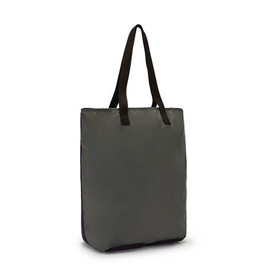 Hip Hurray Packable Tote Bag, Deep Purple Block, large Hip Hurray Packable Tote Bag, Deep Purple Block, large