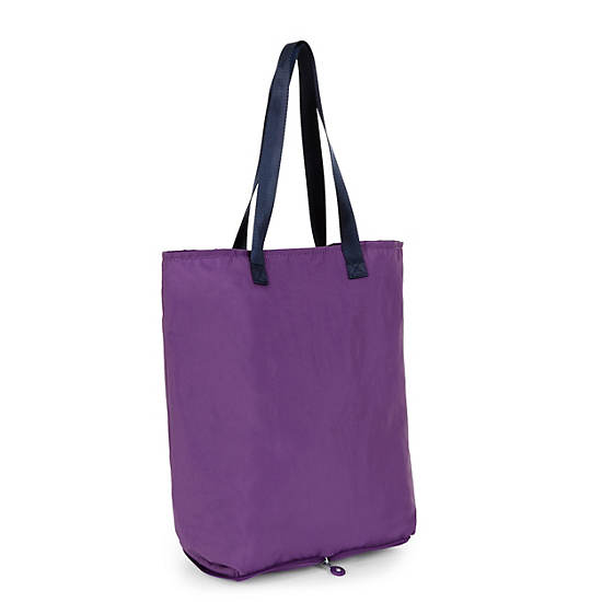 Hip Hurray Packable Tote Bag, Purple Feather, large