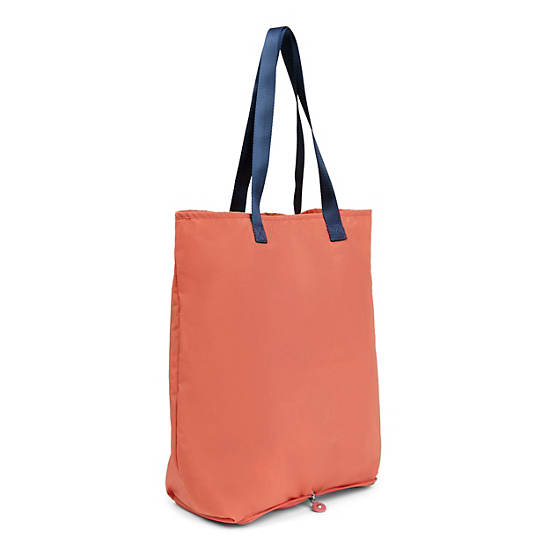 Hip Hurray Packable Tote Bag, Peachy Coral, large