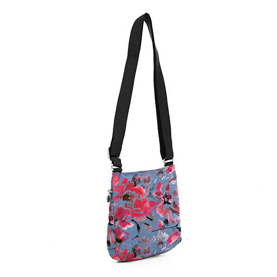 Emmylou Printed Crossbody Bag, Aqua Blossom, large