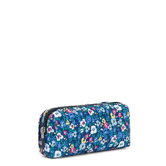 Wolfe Printed Pencil Pouch, Black Blue Beige, large