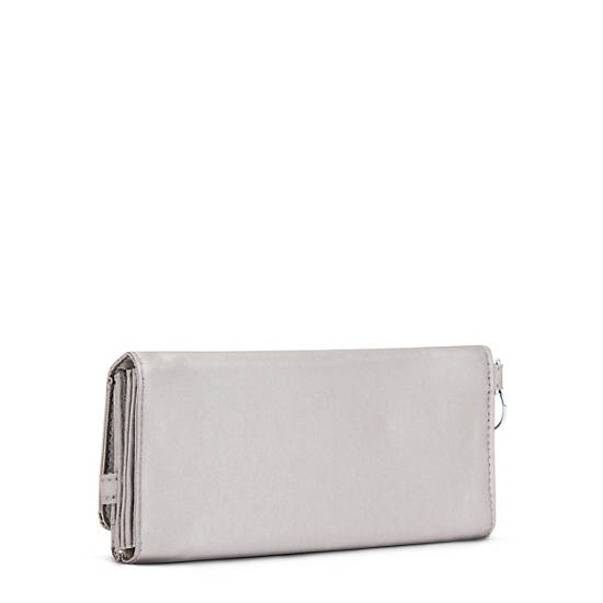 Rubi Large Metallic Wristlet Wallet, Smooth Silver Metallic, large