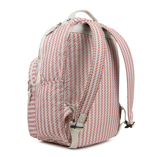 Seoul Large Printed Laptop Backpack, Strawberry Pink Tonal Zipper, large
