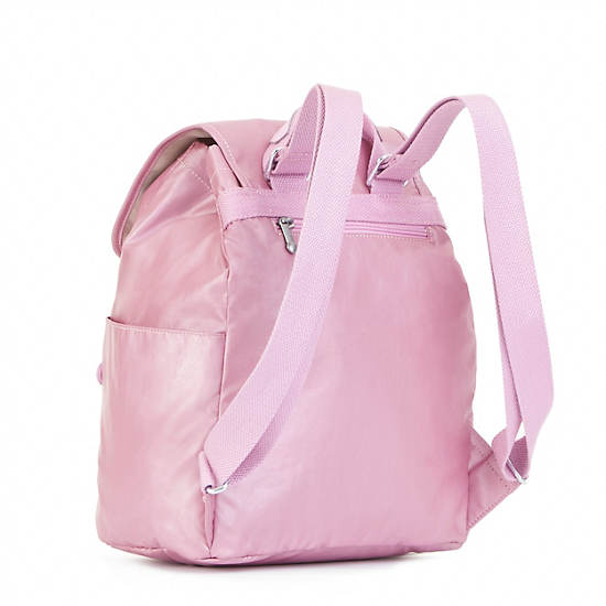 Ellaria Metallic Small Drawstring Backpack, Metallic Pink Plum, large