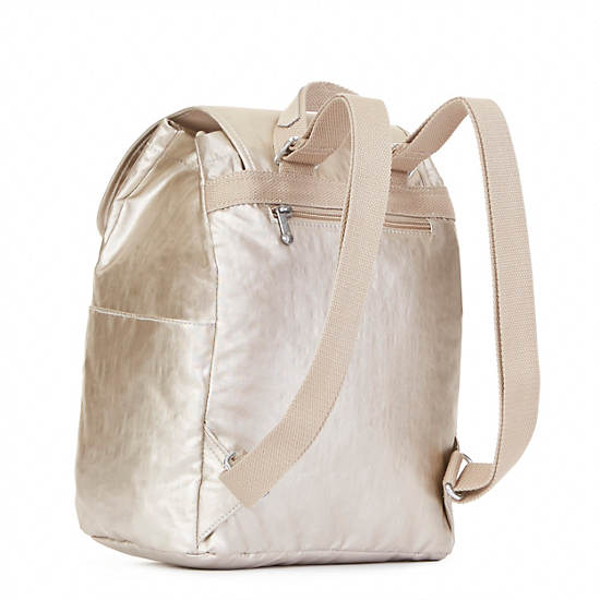 Ellaria Metallic Small Drawstring Backpack, Gleaming Gold Metallic, large