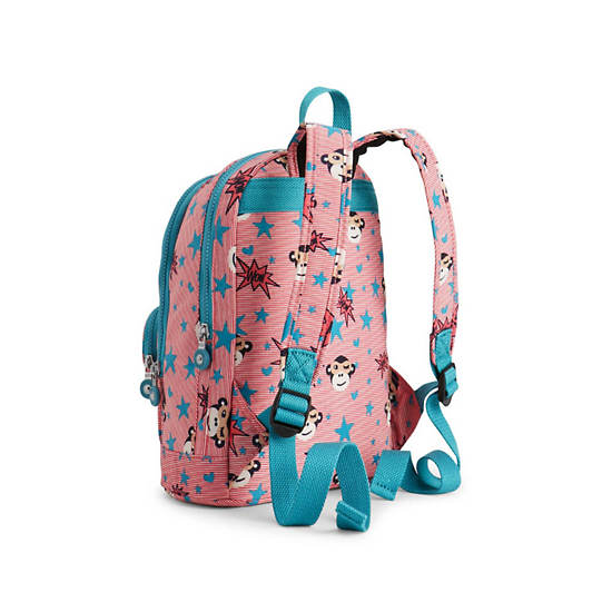 Heart Printed Kids Backpack, Red Coral Beige, large