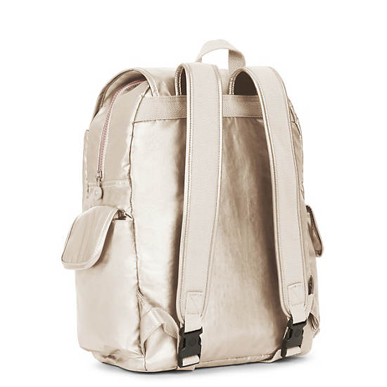 Zax Metallic Backpack Diaper Bag, Spicy Gold, large