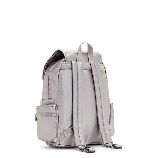 NWT Kipling BP4265 Zakaria Travel Backpack Polyamide Glitterati Glam Silver  Grey