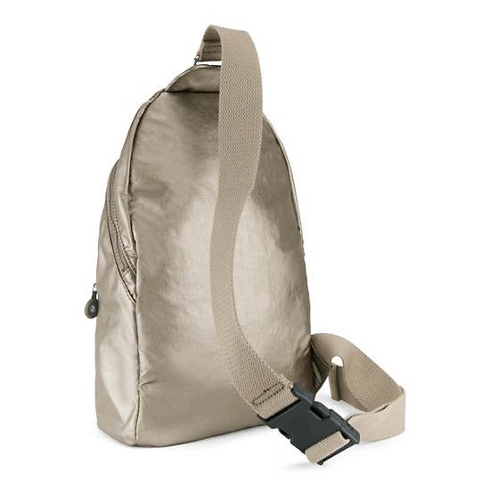 Bente Metallic Sling Backpack, Artisanal K Embossed, large