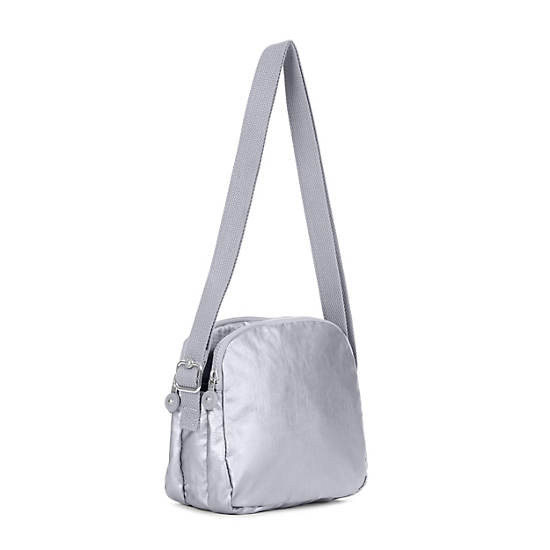 Keefe Metallic Crossbody Bag, Platinum Metallic, large