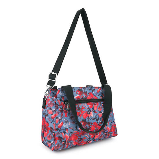 Elysia Printed Shoulder Bag, Aqua Blossom, large