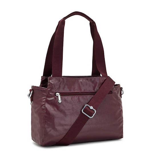 Elysia Metallic Shoulder Bag, Burgundy Lacquer, large