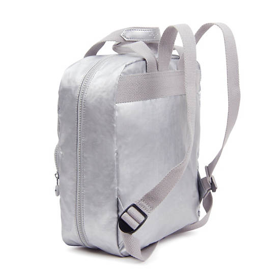 Knai Small Metallic Backpack, Platinum Metallic, large