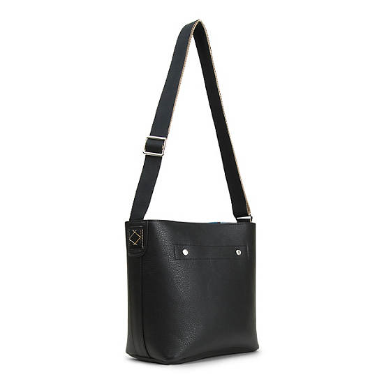Isla Faux Leather Bucket Bag, Black, large