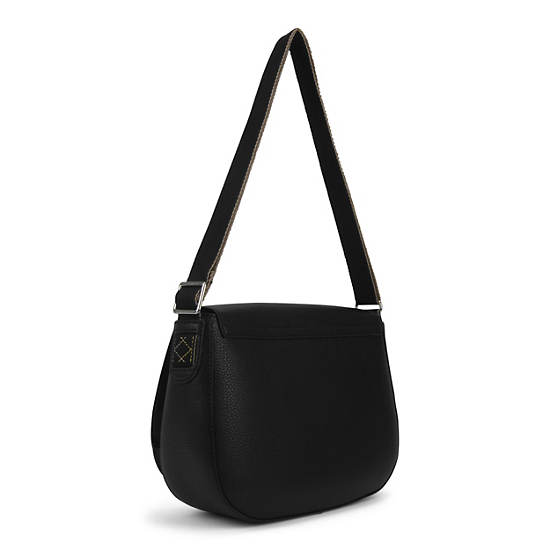 Louna Faux Leather Saddle Bag, Black, large