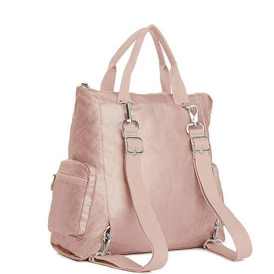 Alvy 2-in-1 Convertible Metallic Tote Bag Backpack, Rose Gold Metallic, large