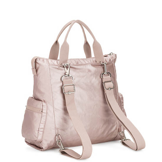 Alvy 2-in-1 Convertible Tote Bag Metallic Backpack, Metallic Rose, large