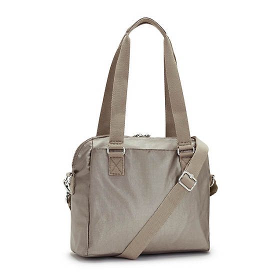 Felicity Metallic Shoulder Bag, Metallic Pewter, large