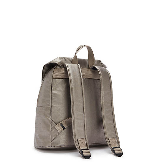 Fiona Medium Metallic Backpack, Metallic Pewter, large