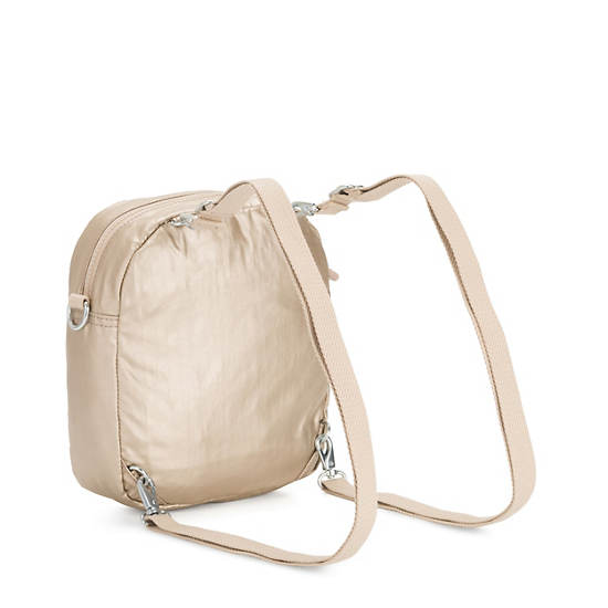 Maxx Small Convertible Metallic Backpack, Starry Gold Metallic, large