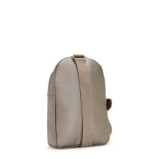 Klynn Metallic Sling Backpack, Metallic Pewter, large