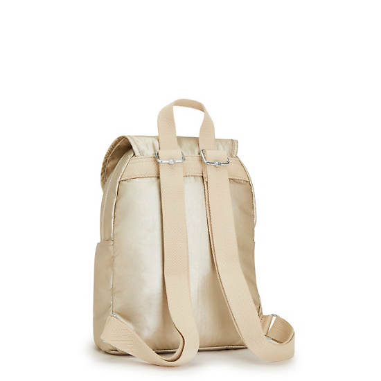 Ezra Small Metallic Backpack, Starry Gold Metallic, large