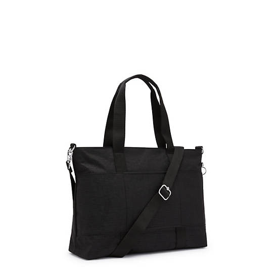 Natalie 15" Printed Laptop Tote Bag, Basket Weave Black, large