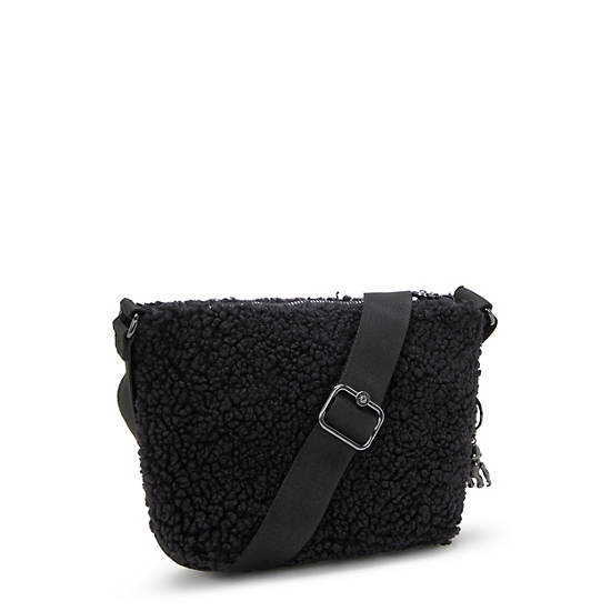 Ayna Sherpa Crossbody Bag, Black Fuzz, large