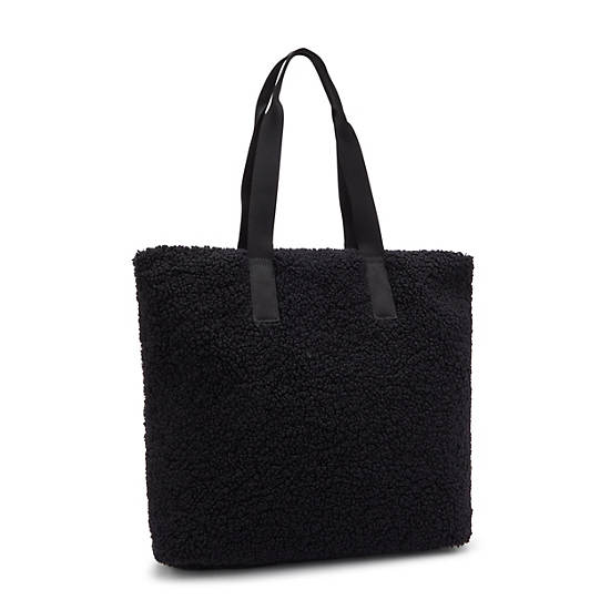 Glynn Sherpa Tote Bag, Black Fuzz, large