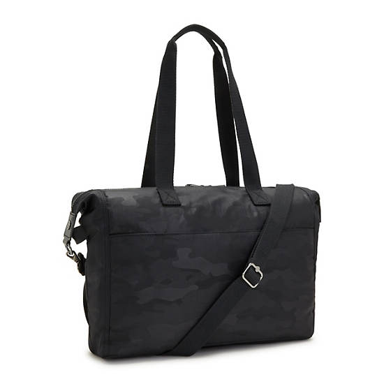 Ilia Laptop Tote Bag, Black Camo Embossed, large