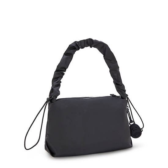 Eleni Smooth Satin Shoulder Bag, Simply Black, large