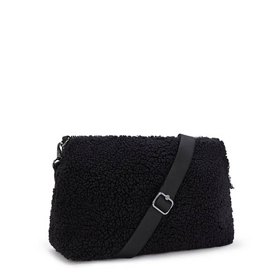 Pollie Medium Sherpa Shoulder Bag, Black Fuzz, large