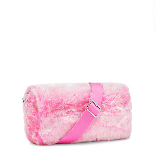 Aras Furry Shoulder Bag, Valentine Pink, large