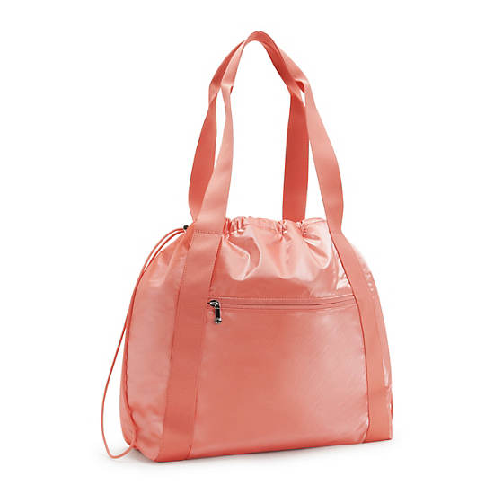 Elmar Metallic Drawstring Tote Bag, Peach Glam, large