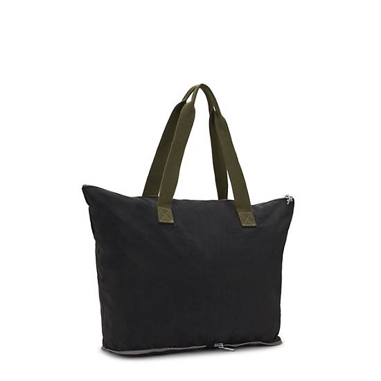 Davian Packable Tote Bag, Black Green, large Davian Packable Tote Bag, Black Green, large