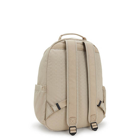 Seoul Large Printed 15" Laptop Backpack, Sign Beige Emb, large